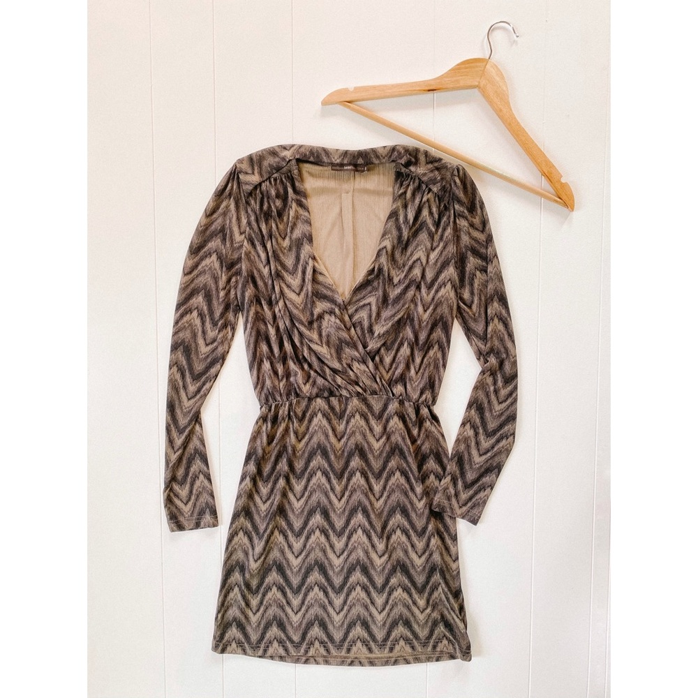Hazel Chevron V-Neck Faux Draped Wrap Dress